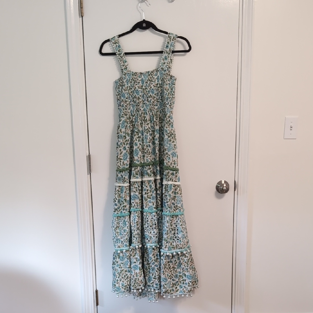Zara Blue and Green Floral Maxi Dress